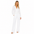 Women's white lapel shirt and trouser set front view