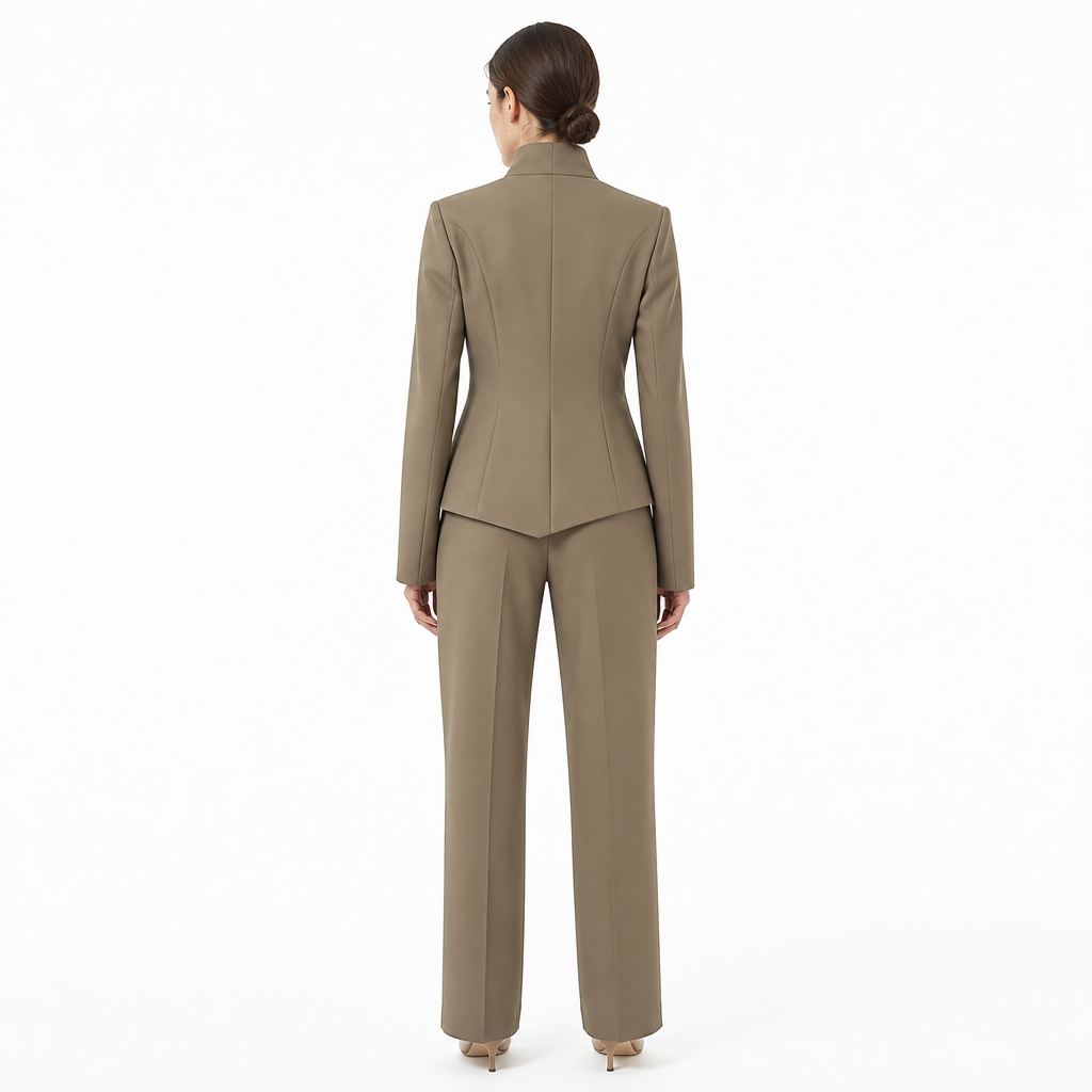 Khaki three-dimensional cut high collar suit set back view