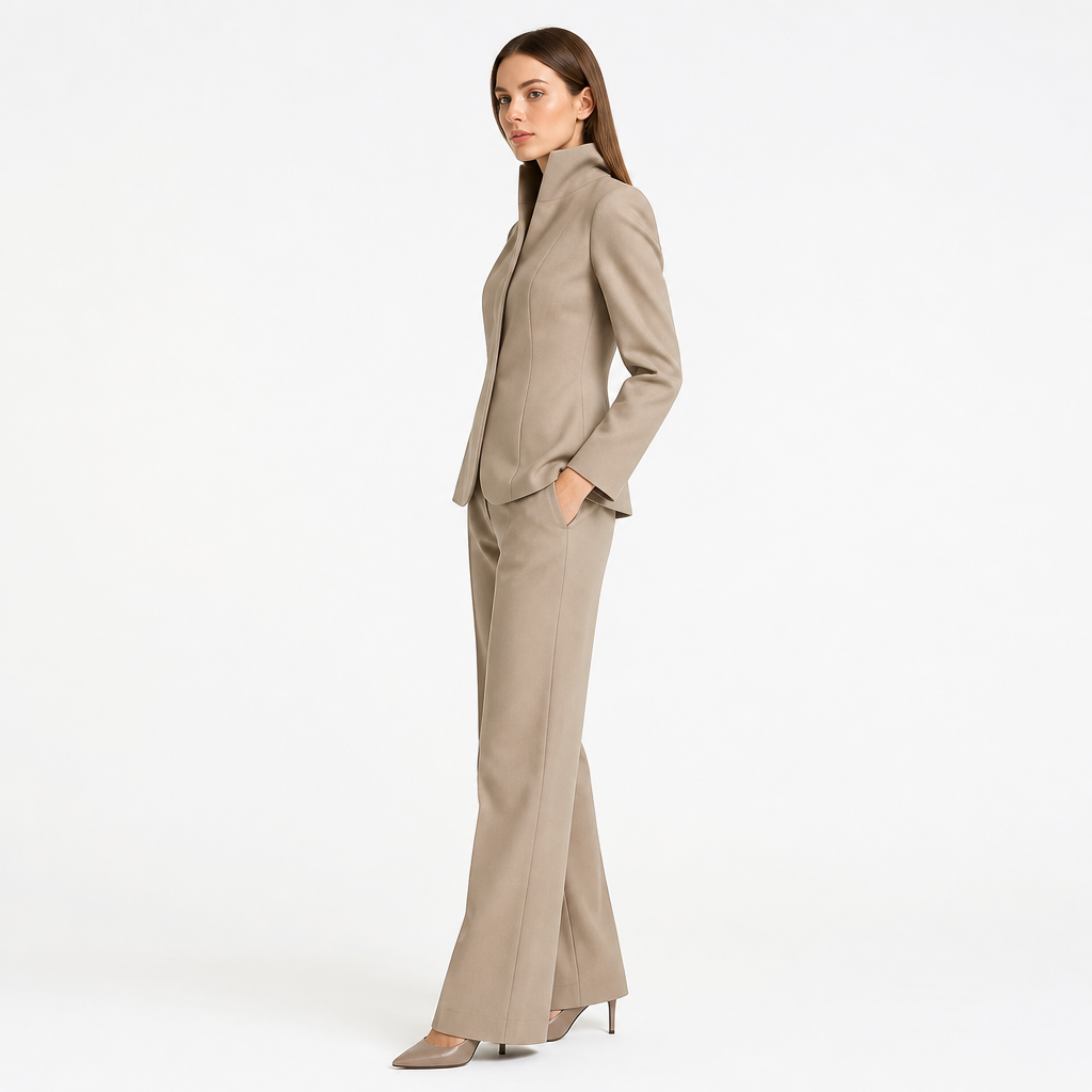 Khaki three-dimensional cut high collar suit set side view
