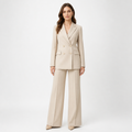 Beige double-breasted blazer trouser set front view
