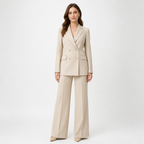 Beige double-breasted blazer trouser set front view