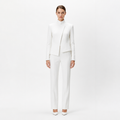White three-dimensional cut high collar suit set front view
