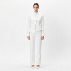 White three-dimensional cut high collar suit set front view