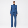 Blue three-dimensional cut high collar suit set front view