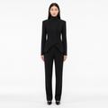 Black three-dimensional cut high collar suit set front view
