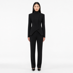 Black three-dimensional cut high collar suit set front view