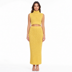 Yellow knit turtleneck vest and skirt set front view