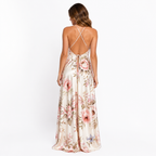 Floral silk-touch maxi dress back view