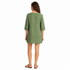 Cotton linen V-neck mini dress back view