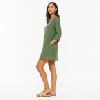 Cotton linen V-neck mini dress side view