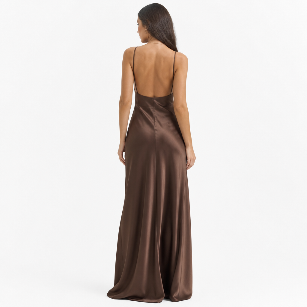Brown satin maxi back