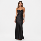 Black satin maxi front