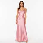 Pink satin maxi front