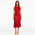 Red satin midi front
