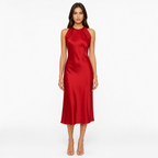 Red satin midi front