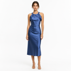 Blue satin midi front