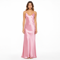 Pink satin slip front