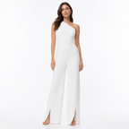 White one-shoulder jumpsuit front view