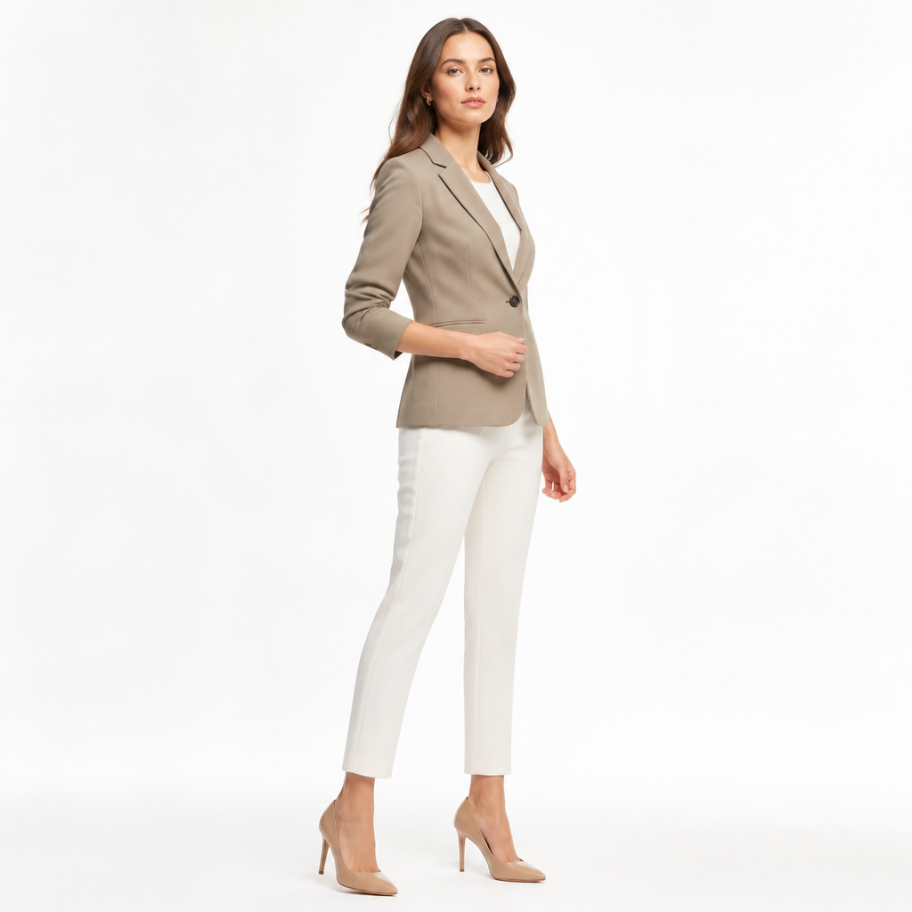 Khaki single-breasted button fitted blazer side view