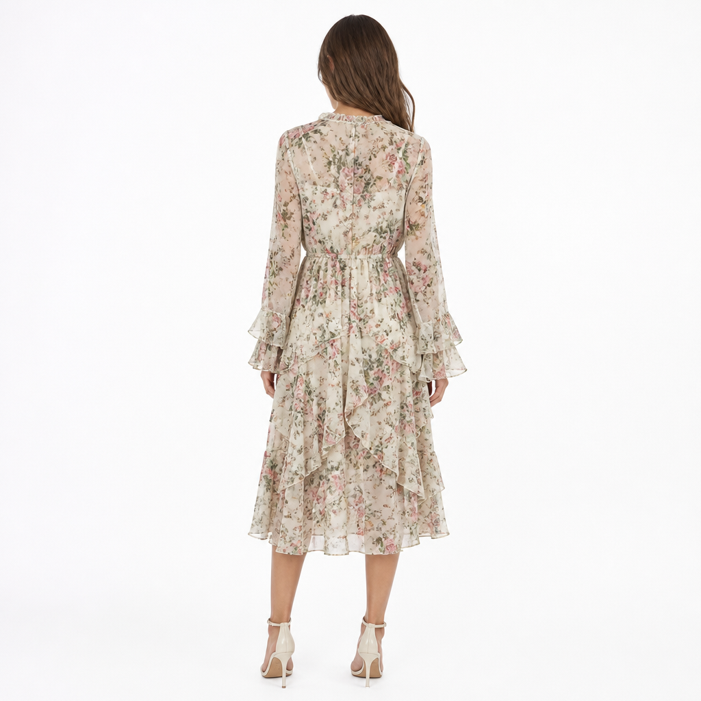 Vintage floral chiffon midi back view