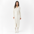 White patchwork knitted long shirt-sweater dress front view