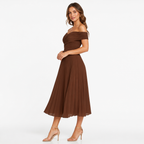 Brown off-shoulder pleated midi side view