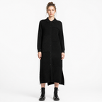 Black patchwork shirt-sweater dress front view