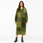 Green patchwork shirt-sweater dress front view
