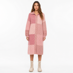 Pink patchwork shirt-sweater dress front view