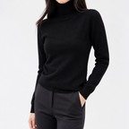 Black turtleneck knit pullover — front view