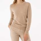 Beige merino wool O-neck pullover — front view