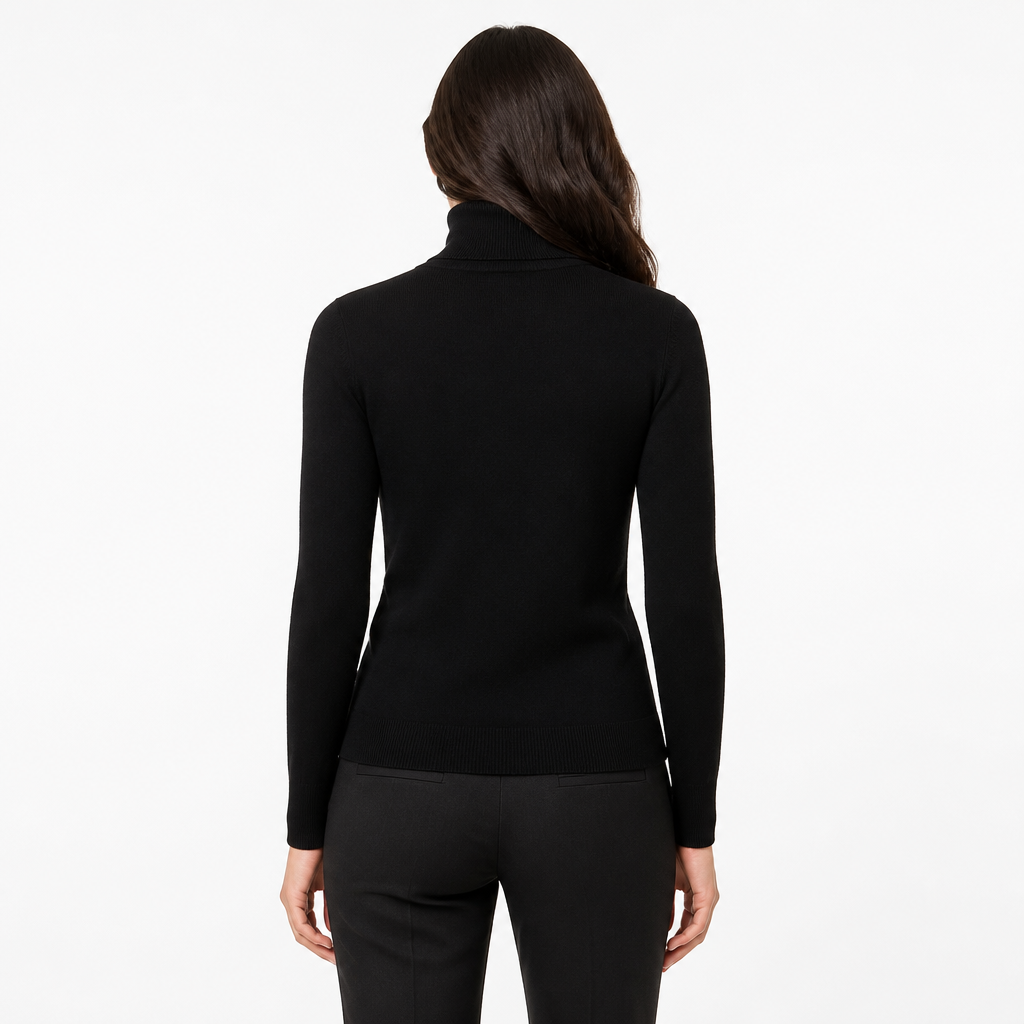 Black turtleneck — back view