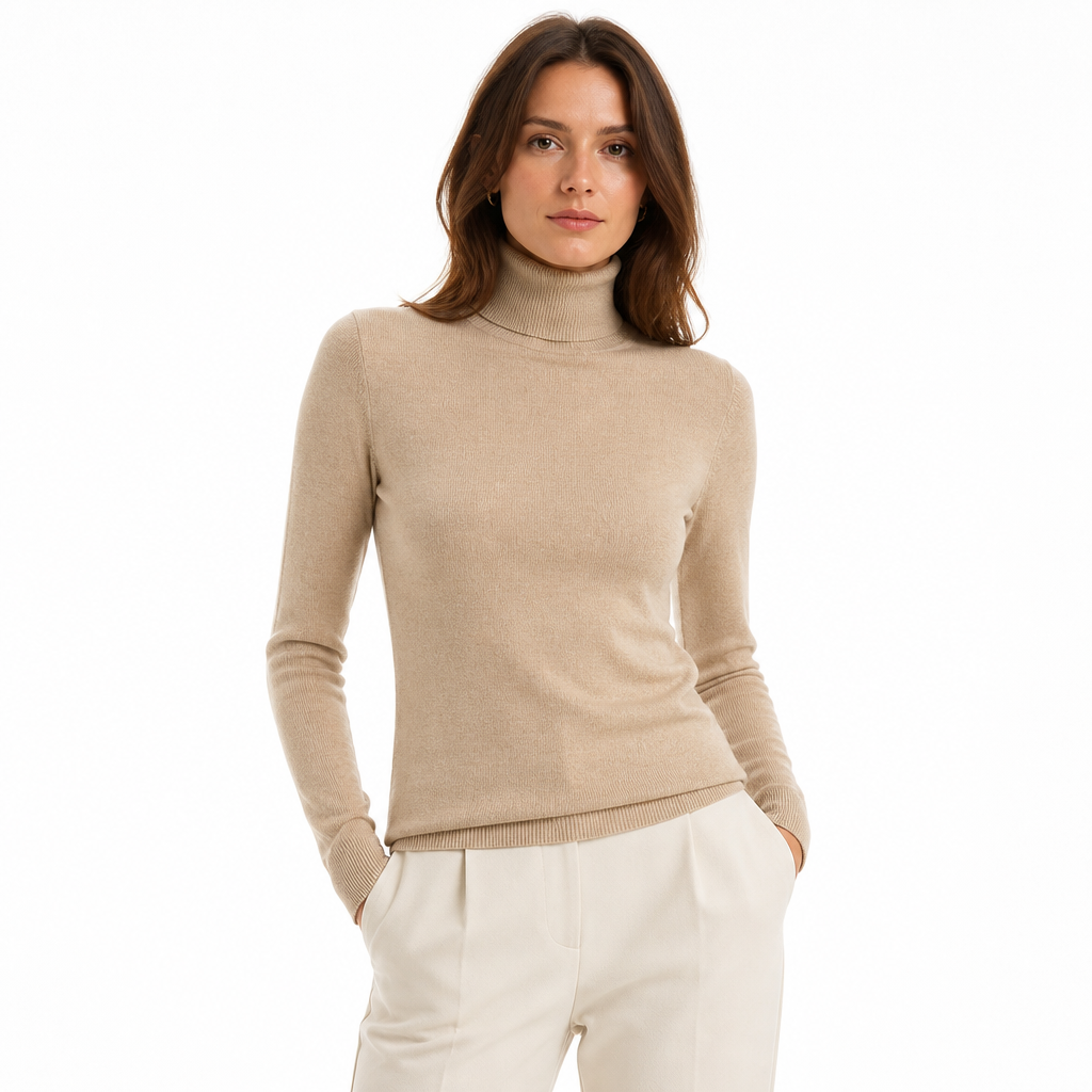 Beige turtleneck — front view