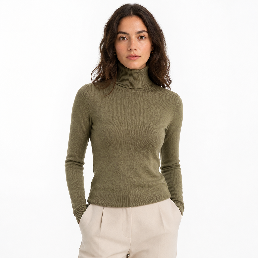 Khaki turtleneck — front view