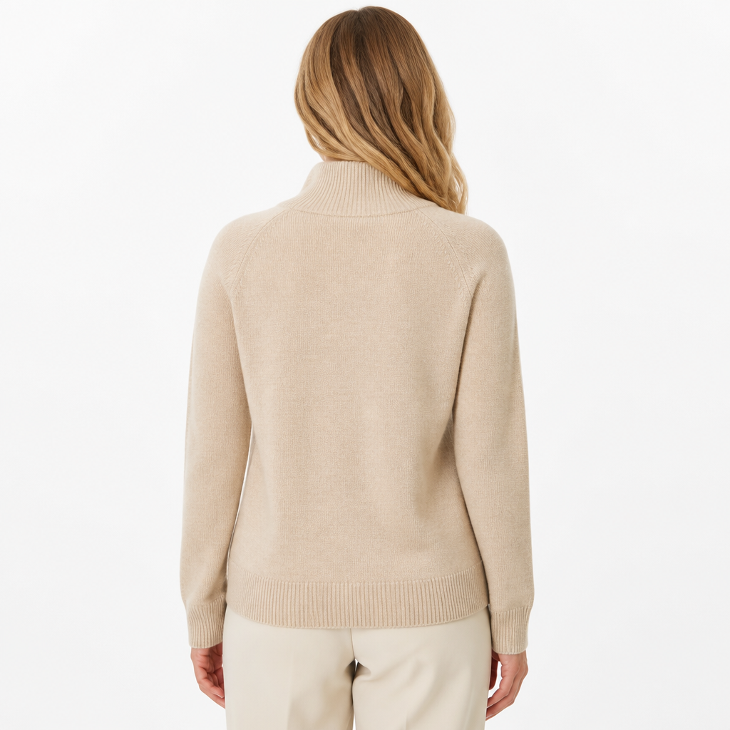 Beige mock-neck — back view
