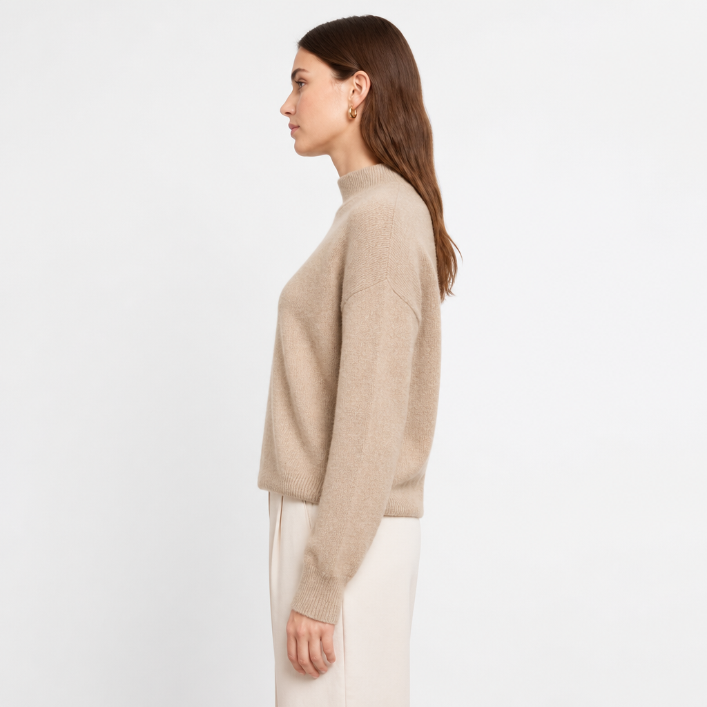 Beige mock-neck — side view