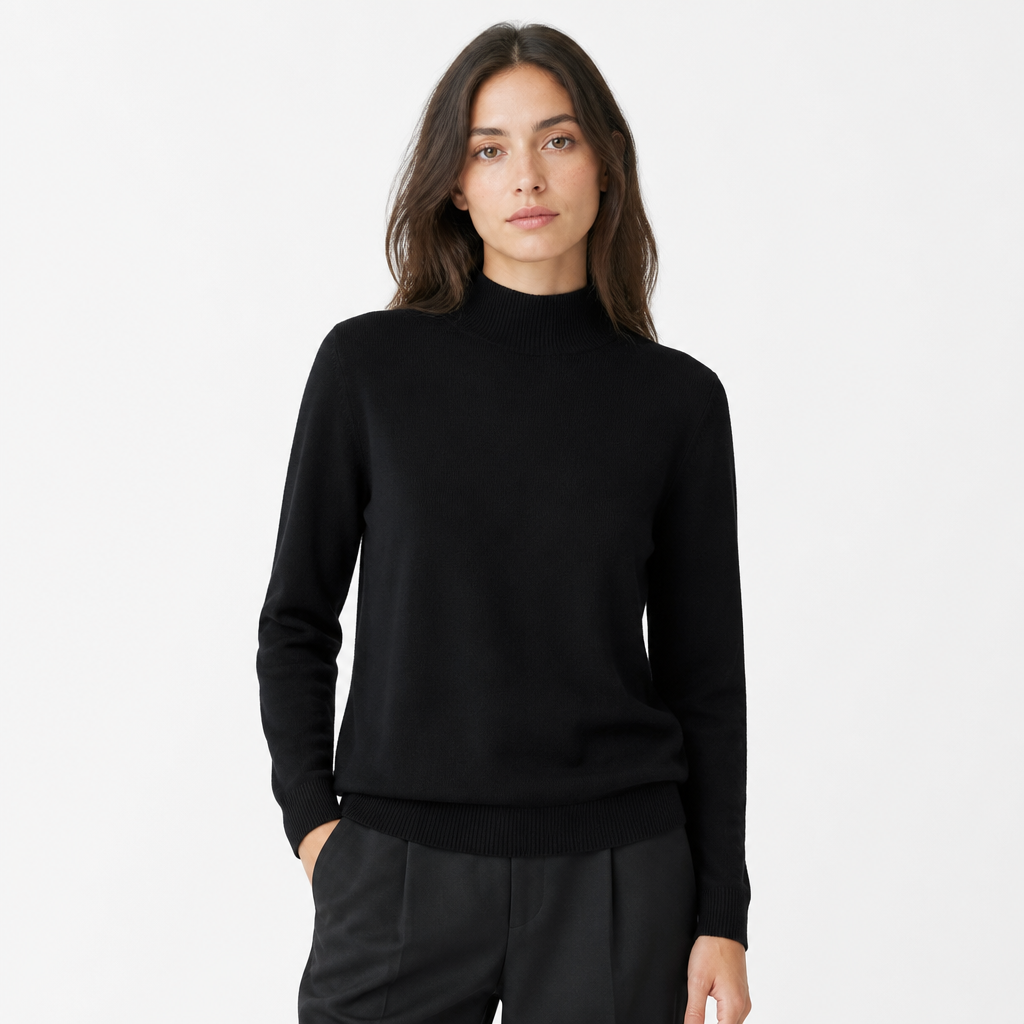 Black mock-neck — front view