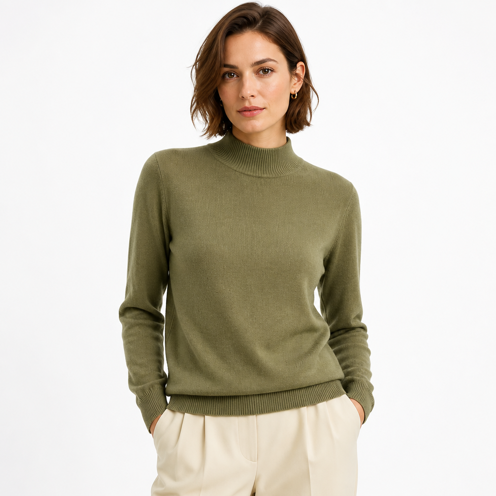 Khaki mock-neck — front view
