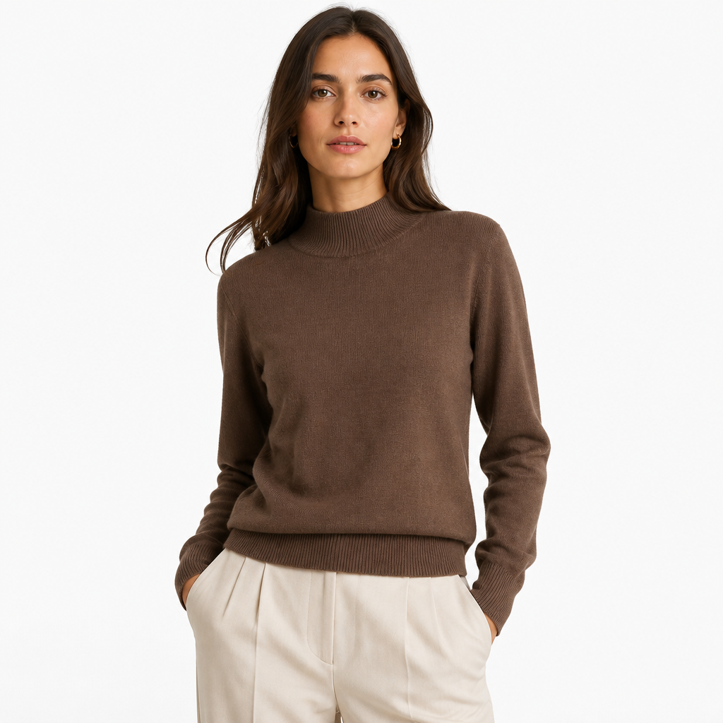 Brown mock-neck — front view