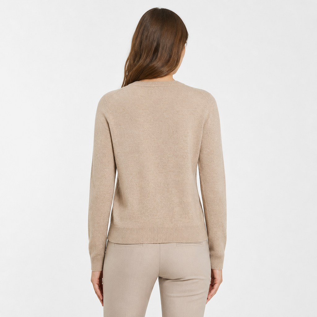 Beige merino pullover — back view