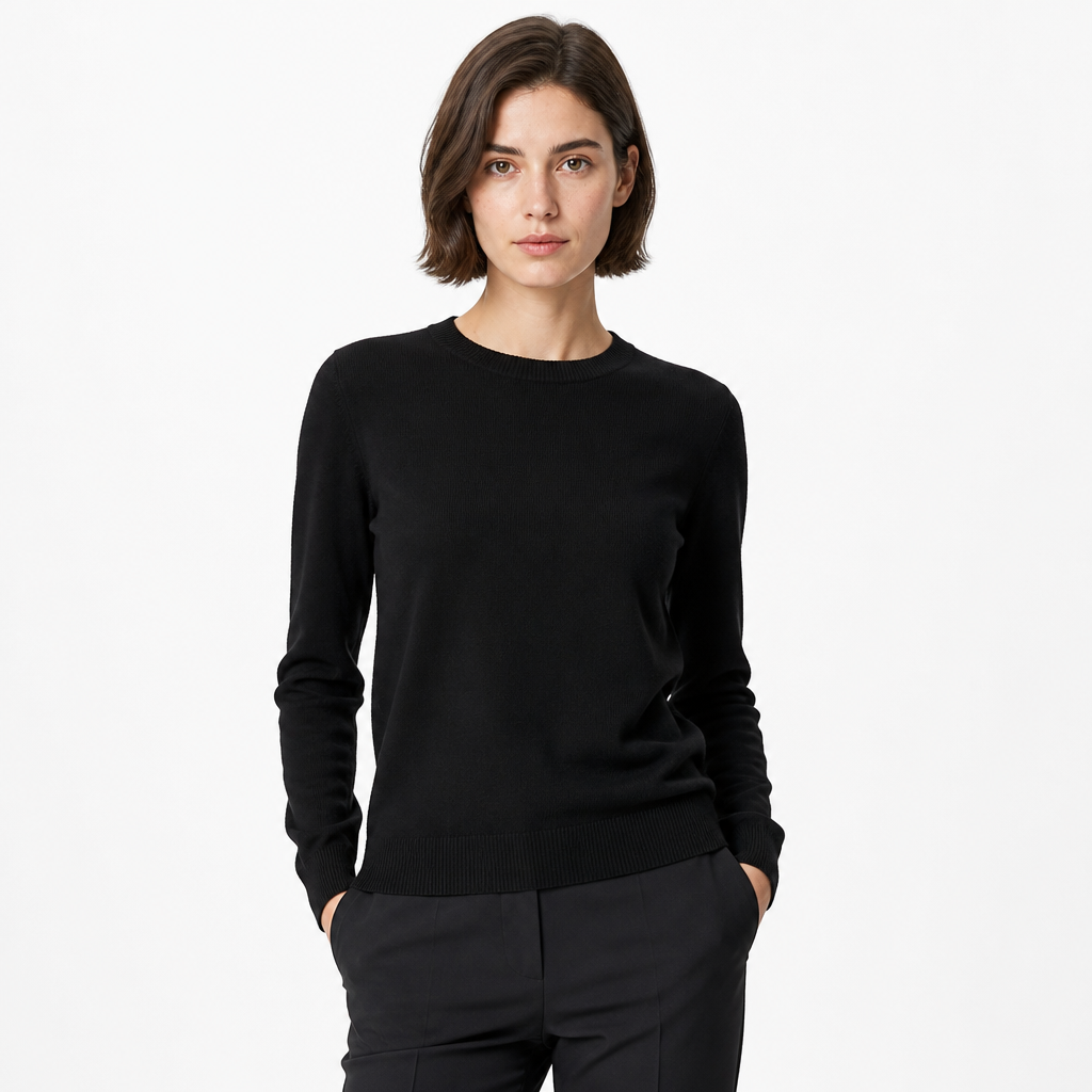 Black merino pullover — front view