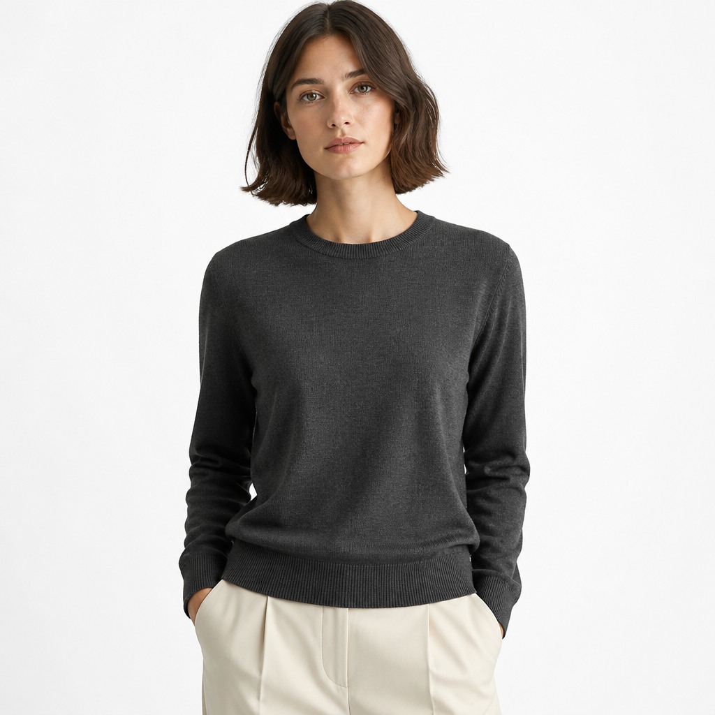Dark Grey merino pullover — front view