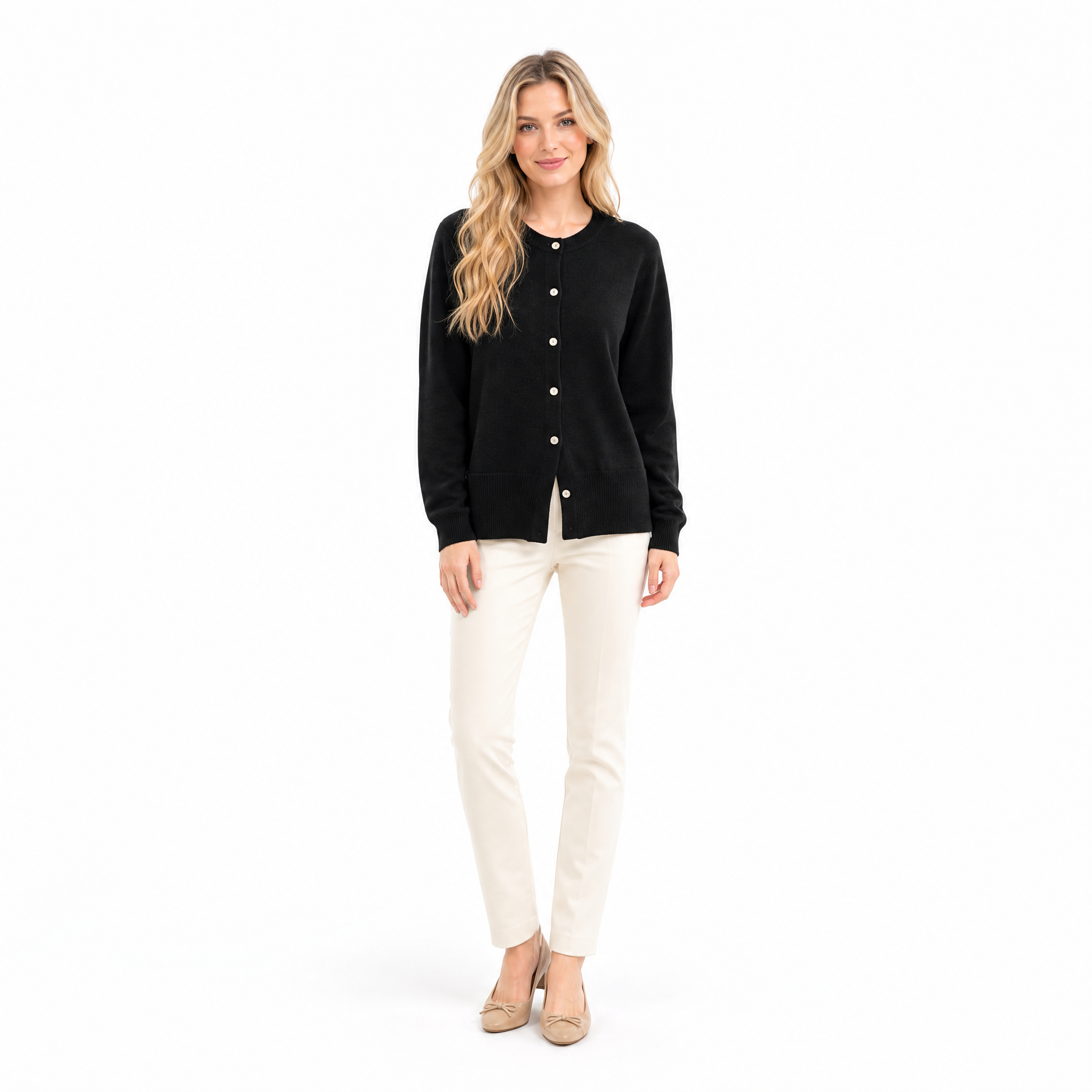 Black Cashmere O-Neck Cardigan front view