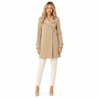 Khaki Double-Breasted Short Trench Coat front view