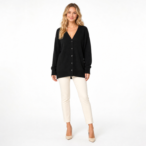 Black Cashmere V-Neck Cardigan front view