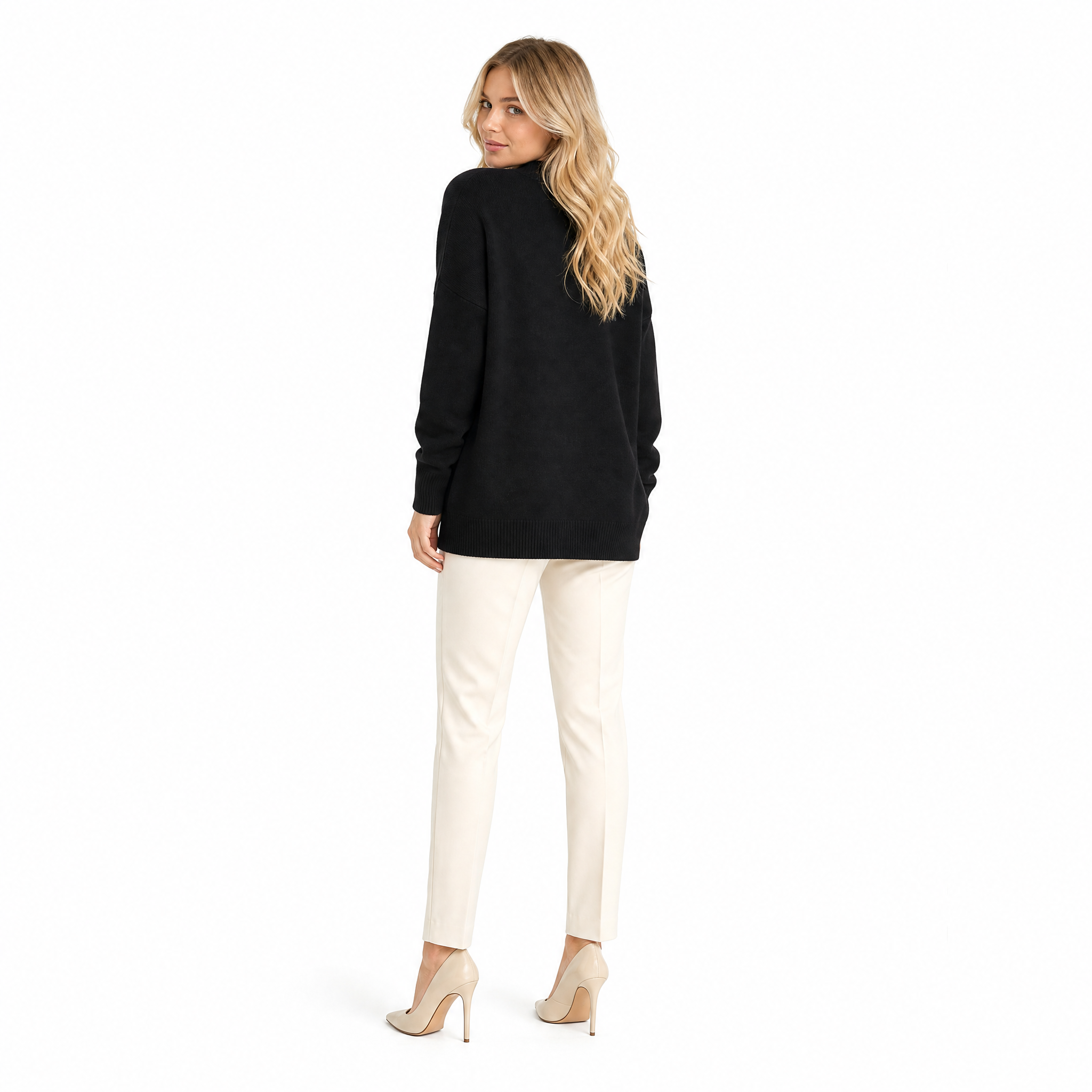 Black Cashmere V-Neck Cardigan back view
