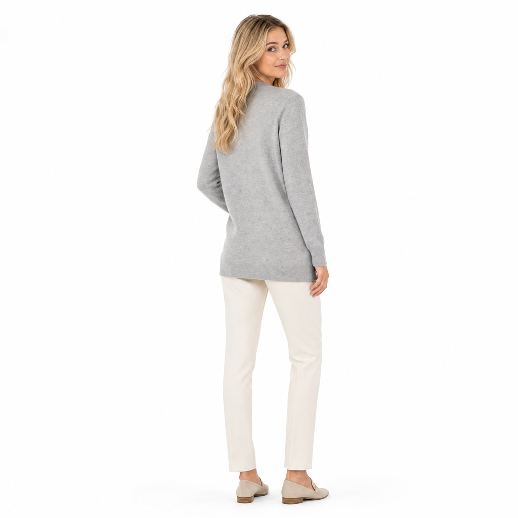 Light Grey Cashmere Single-Breasted Cardigan back view