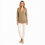 Khaki Cashmere Single-Breasted Cardigan front view