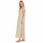 Beige Cotton-Linen Maxi Dress side view