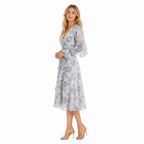 Blue Floral Chiffon Ruffle Midi side view